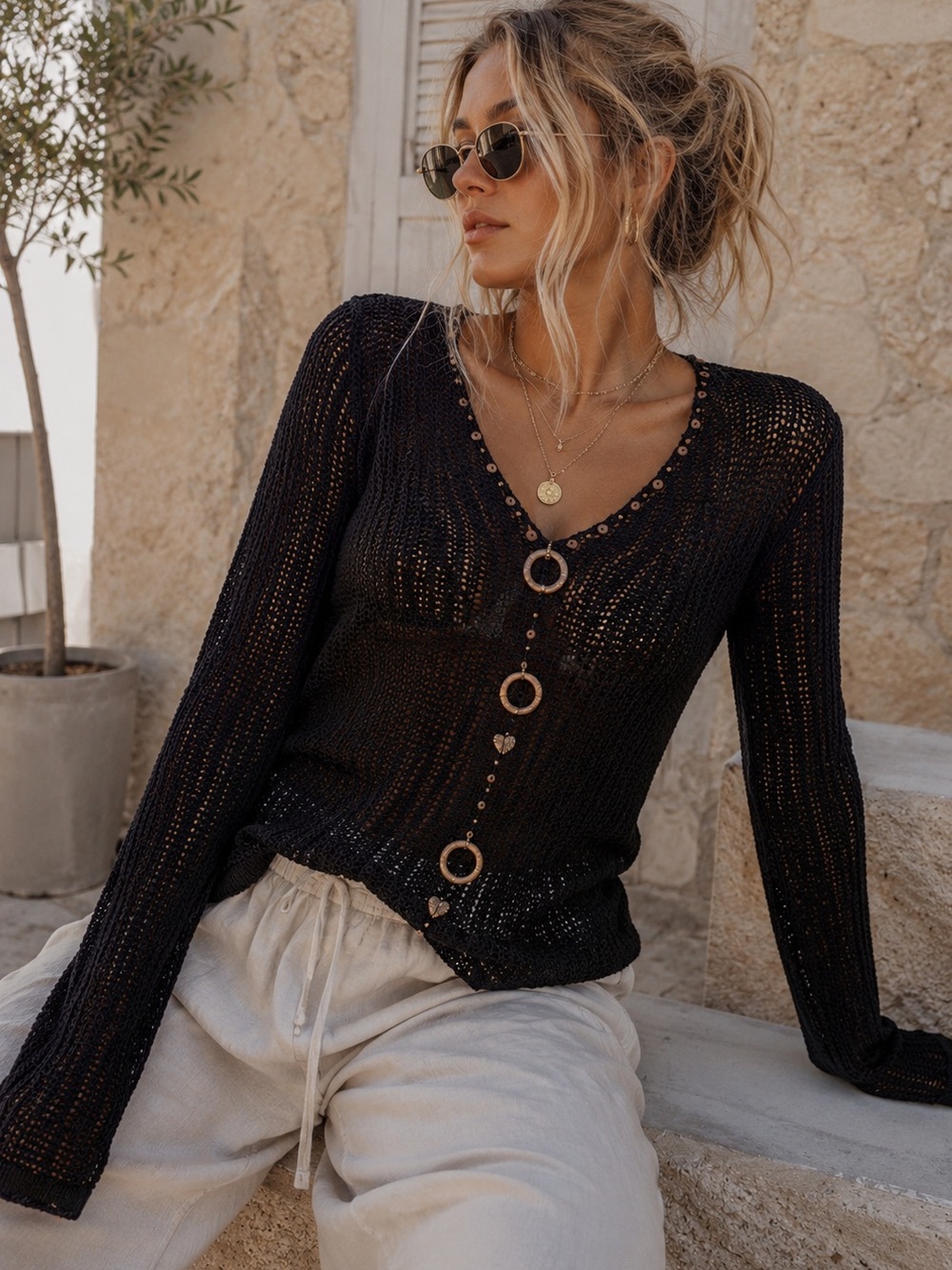 NWOT Vintage BCBGMAXAZRIA Open Knit Sweater XL Rare Y2K Boho Euro Summer Vibes